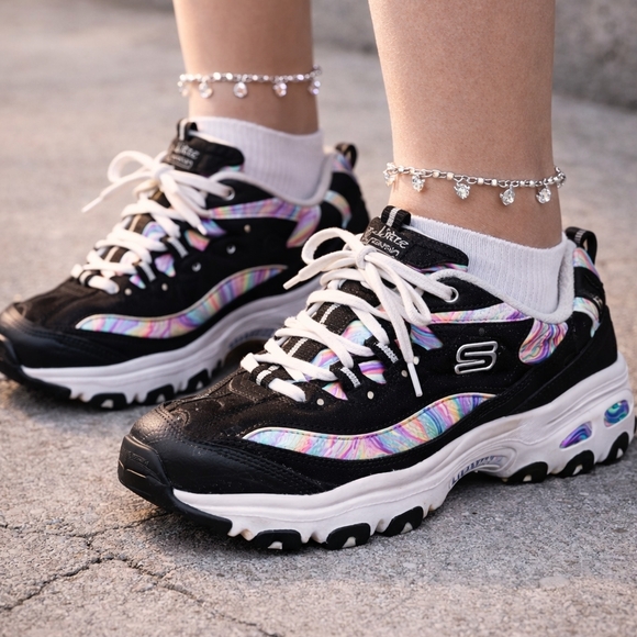 Sketchers D Lites Shoes - Skechers D’Lites Black Chunky Sneakers Rainbow Y2K Dad Shoes